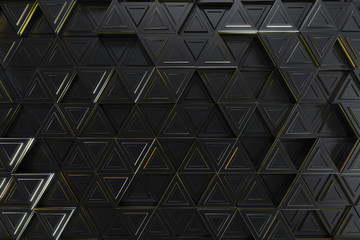 Pattern of black triangle prisms with yellow glowing lines