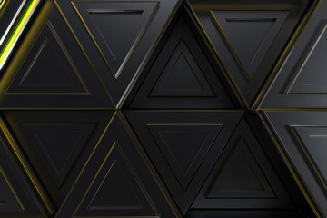 Pattern of black triangle prisms with yellow glowing lines