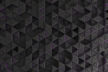 Pattern of grey triangle prisms with violet glowing lines