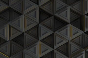 Pattern of grey triangle prisms with yellow glowing lines