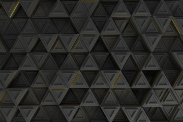 Pattern of grey triangle prisms with yellow glowing lines