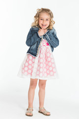 Pretty blonde kid on white background