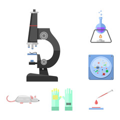 Lab symbols test medical laboratory scientific biology design molecule microscope concept and biotechnology science chemistry icons vector illustration.