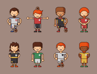 National Euro Cup soccer football teams vector illustration and world game player captain leader in uniform sport men isolated characters.