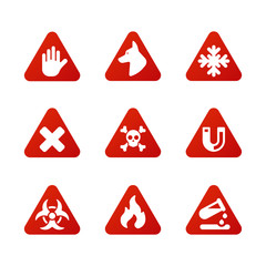 Prohibition signs set industry production vector yellow red warning danger symbol forbidden safety information and protection no allowed caution information.