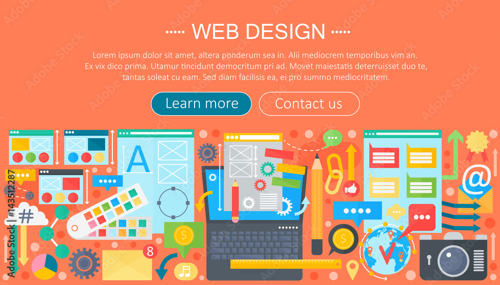 Leinwandbilder web design flat concept. programming apps infographics template header design. vector illustration.