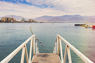View on central public beach in Eilat - number one resort city in Israel