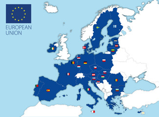 European Union map with flags