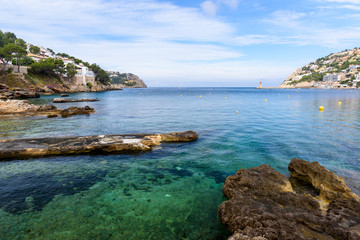 Fototapeta na wymiar Port d'Andratx, Mallorca - old village in bay with beautiful coast - spain