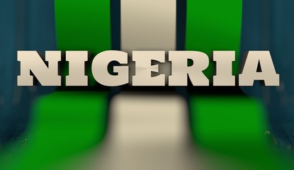 Fototapeta premium Nigeria flag design concept. Flag made from curved stripes. Country name. Image relative to travel and politic themes. 3D rendering