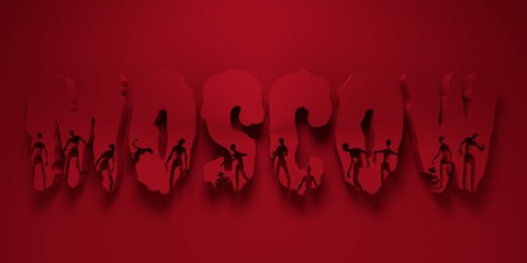Moscow city name and zombie silhouettes on them. Halloween theme background. 3D rendering