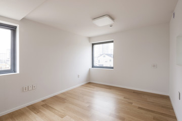 white empty room with window, wardrobe, door at the day.