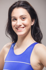 closeup head face, young woman swimmer, swimsuit