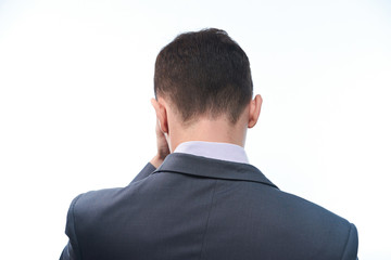 Tired business man view from back