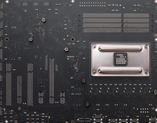 Computer motherboard with a view of parts and components
