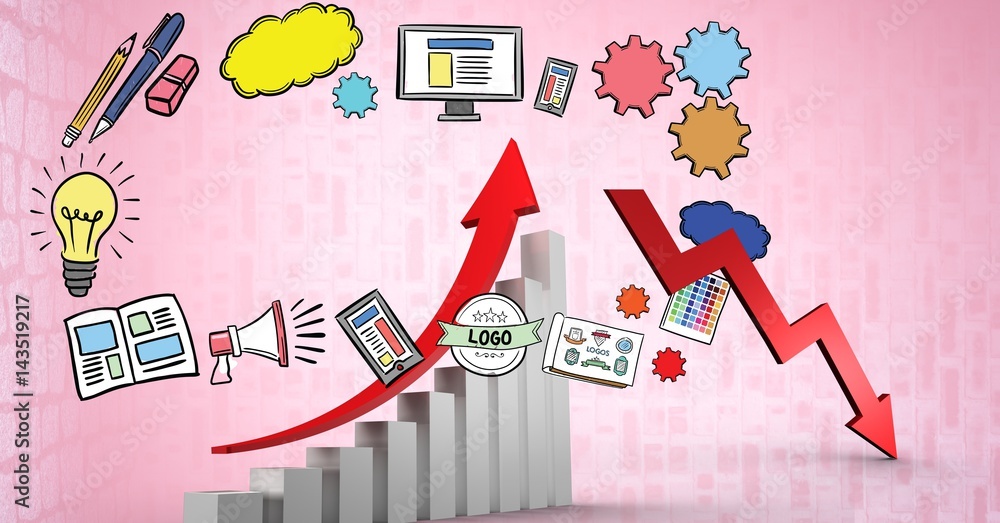 Poster 3d arrows and graphs with icons