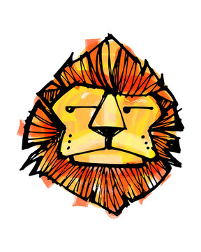 Childish lion illustration or drawing