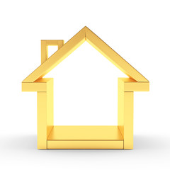 Real estate symbol. Golden house icon isolated on white. 3D illustration