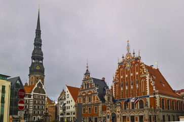 Fototapeta na wymiar Exterior view to City hall and square, Riga, Latvia