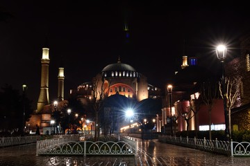 Fototapeta na wymiar ISTANBUL - MARCH 24: Hagia Sophia in the evening, Istanbul, Turkey