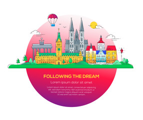 Following the dream - vector line travel illustration