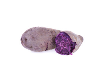 boiled purple yam on whit background