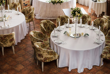 Decorated wedding banquet hall in classic style