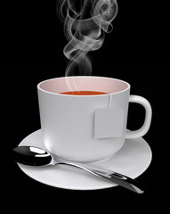 steaming tea isolated on black 3D rendering