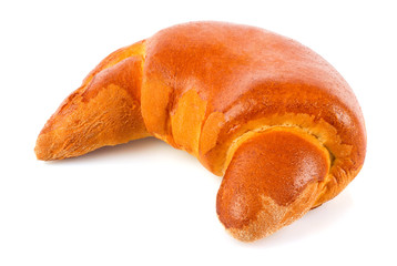 Fresh baking croissant with jam, isolated on white background.