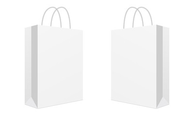 Blank shopping bag isolated on white background. Two cardboard packets. Mockup can be used for design, branding, logo. Vector illustration