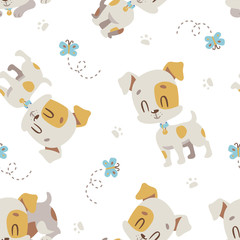 vector cartoon jack russel terrier seamless pattern