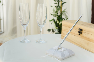 wedding ceremony table close up. Pen