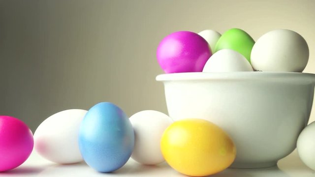 colored eggs on white background