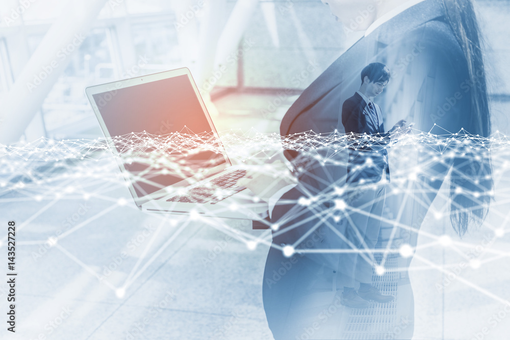 Poster business network concept. mobile communication technology. 3D rendering. abstract image visual.