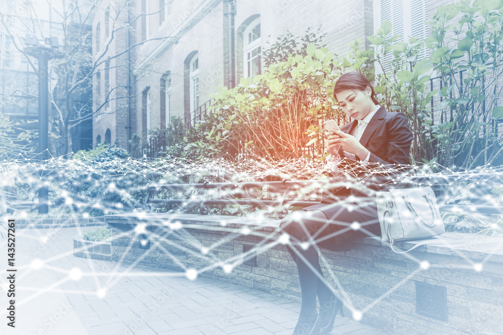 Poster business network concept. mobile communication technology. 3D rendering. abstract image visual.