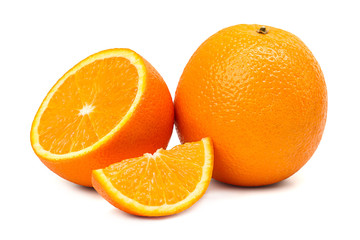 orange and orange slices on a white background