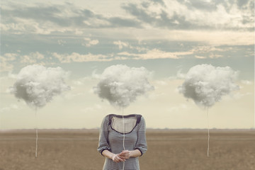 woman chooses her cloud to hide his face