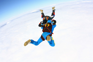 Two skydivers in the sky