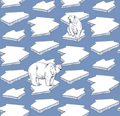 seamless pattern with hand drawn ice floe and polar bear. arctic and polar background