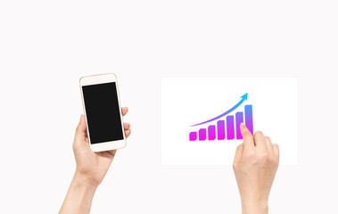 hand holding using mobile phone.girl using smart phone.