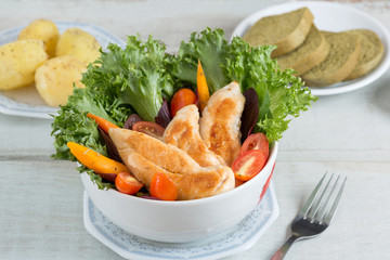 Chicken Salad in white bowl.