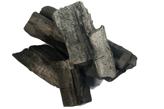 hardwood charcoal coal Isolated on white background
