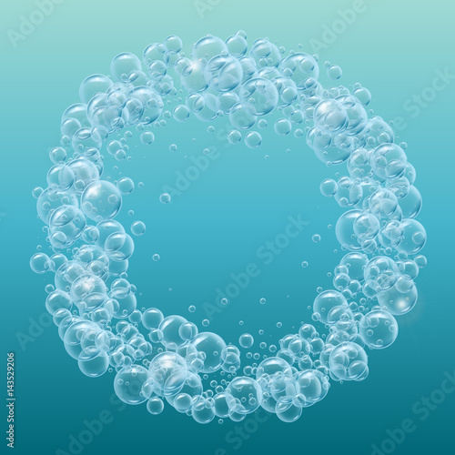 "Round frame of realistic water bubbles. Template for aqua park ...