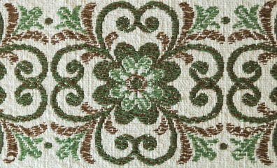 Close up of embroidery with flower motive. Fancy work with folk motive, Slovakia