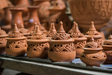Earthenware ceramics, selective focus (detailed close-up shot)