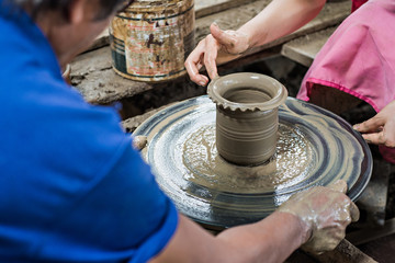 Earthenware  manufacture ceramics processes, selective focus (detailed close-up shot)