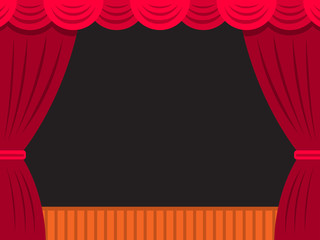 Vector theater stage with red curtain and an empty stage and a dark background for placement of actors, objects, or text