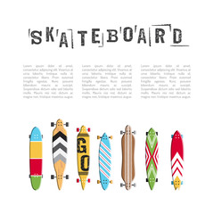 Set vector skateboard and longboard collection. Icon skate in flat style.