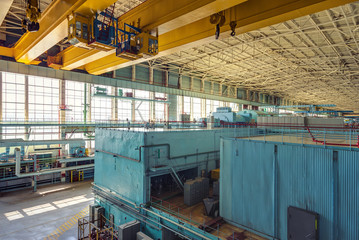 Powerful turbine in the steam turbine hall (nuclear power station)