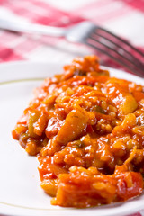 Thick tomato stew with rice and pepper